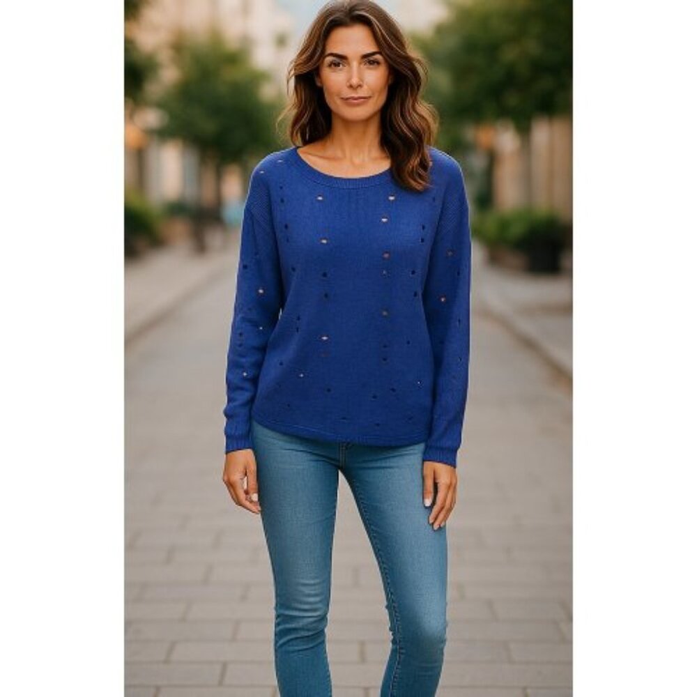 MARK Blue Peek A Boo Hearts Long Sleeve Sweater Ladies L Size 12-14